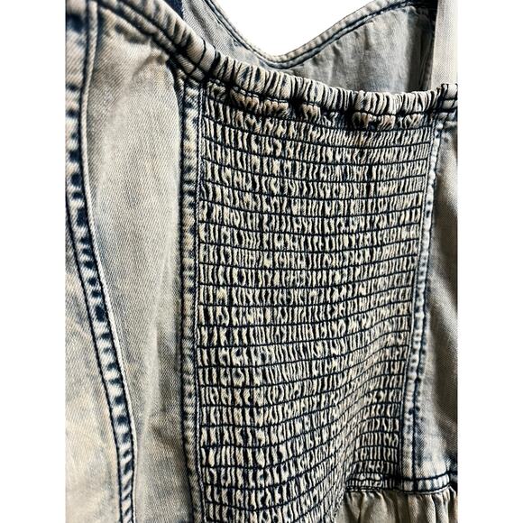 Anthropologie Pilcro Denim Drop-Waist Romper | Womens M, Bleach Wash Blue NEW - Picture 10 of 14